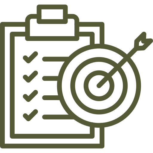 Icon de uma prancheta junto de um alvo com uma flexa